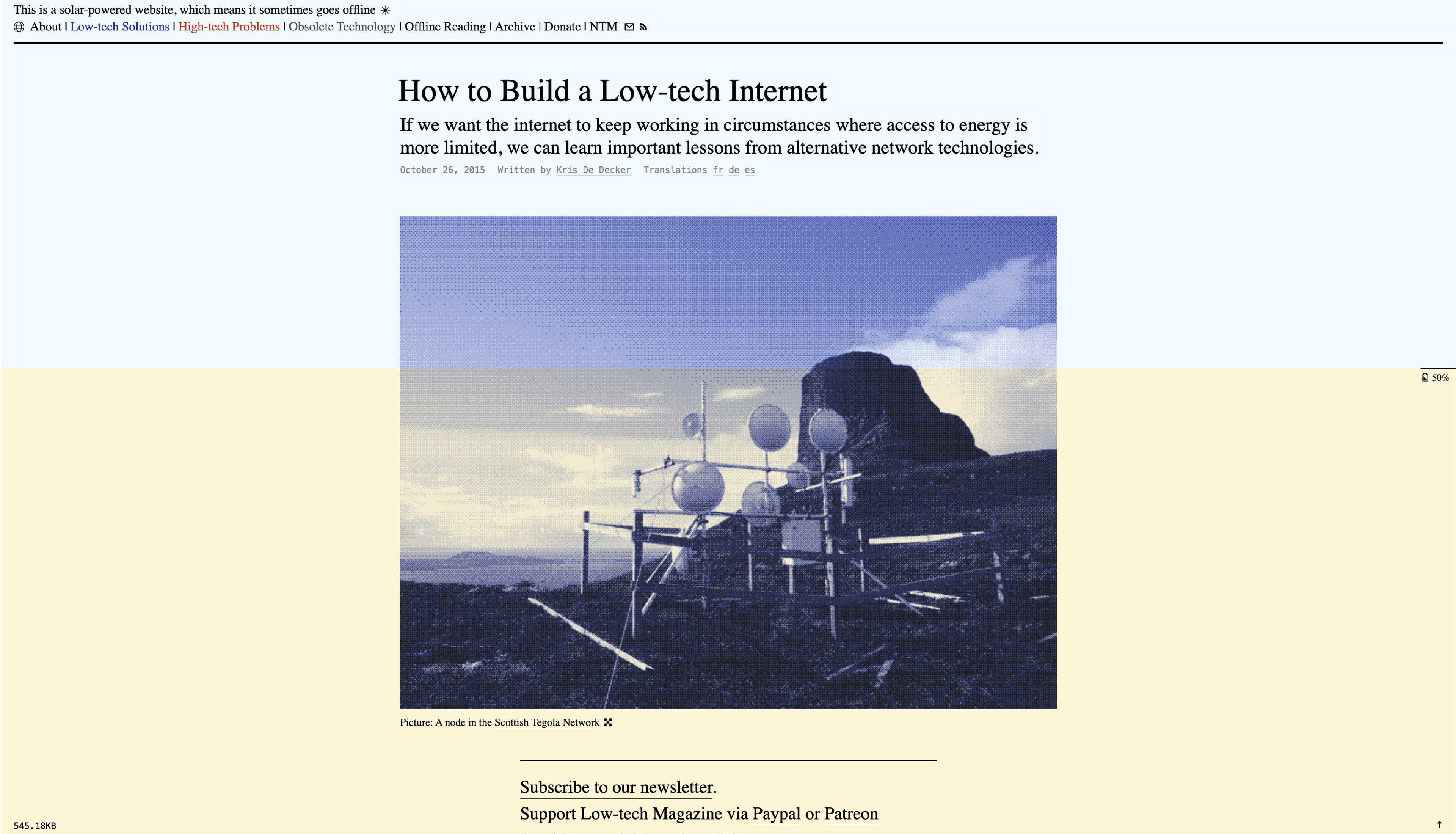 screenshot of the "how to build a low-tech internet" page of the Low Tech Magazine website