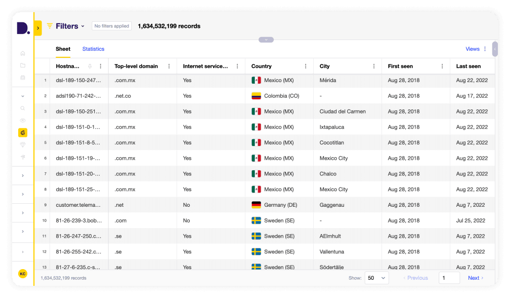 Reverse DNS search engine sheet