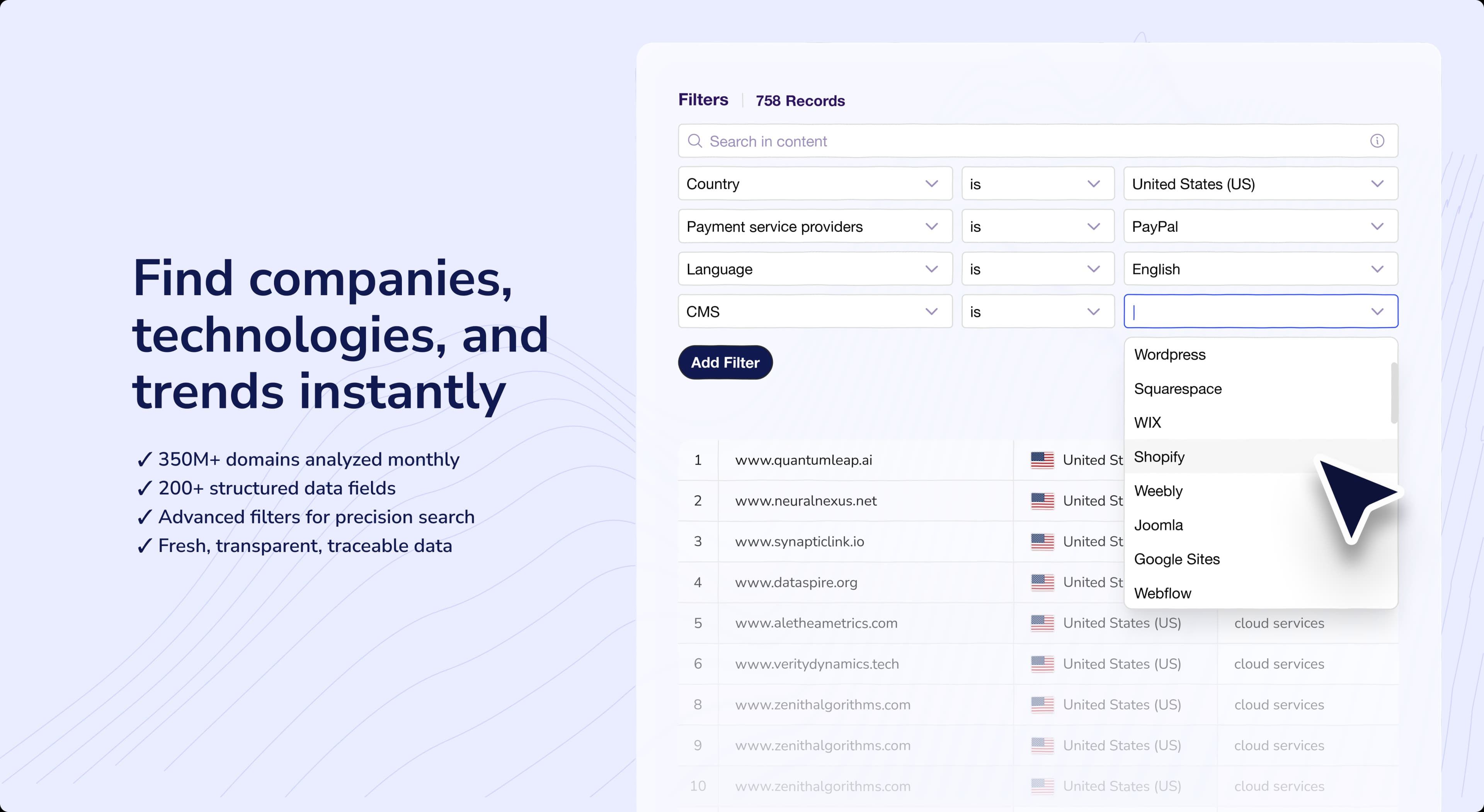 Discover view of the platform